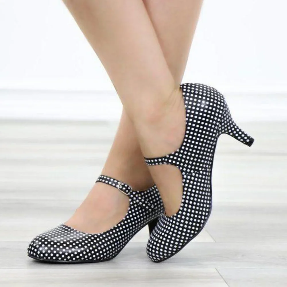 Rockabilly Black White Polka Dots Vintage pumps - Picture 6 of 12